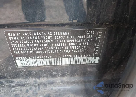 2013 Volkswagen Golf 2.5L 4-Door from USA, damaged, VIN WVWDB7AJ9DW102752